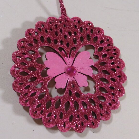 Deep Pink Round Butterfly Laser Cut Wooden Ornament (Double Sided) - Picture 2 of 7